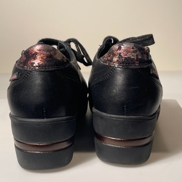 Mobils(branch of Mefisto) Comfortable Black Leather Lace-up Wedges with Zipper - Picture 4 of 16